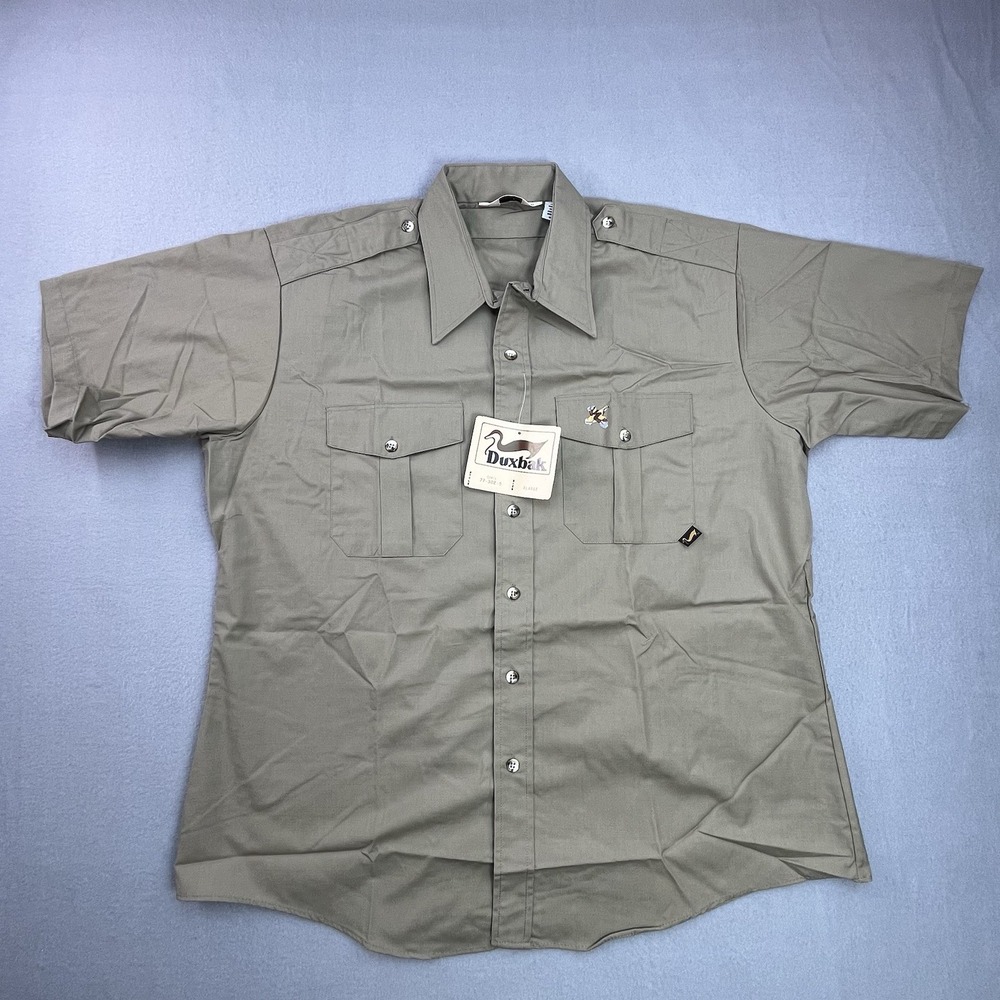 Vintage Duxbak Shirt Mens XL Khaki Hunting Short Sleeve Button Up NEW NOS